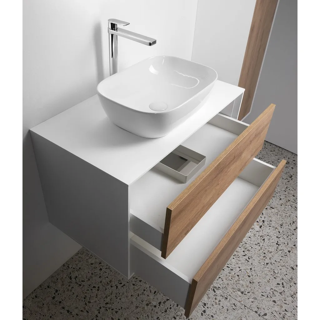 Aqualine Zanya Wastafelonderkast 80x50x46cm, mat wit/eiken emporio 4 Afbeelding 4 Aqualine Zanya Wastafelonderkast 80x50x46cm, mat wit/eiken emporio