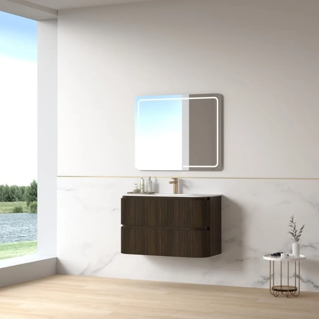 Lavantri Eleonora rond badmeubel met ribbelfront 100cm walnoot met 2 lades en solid surface wastafel zonder kraangat 5 Afbeelding 5 Lavantri Eleonora rond badmeubel met ribbelfront 100cm walnoot met 2 lades en solid surface wastafel zonder kraangat