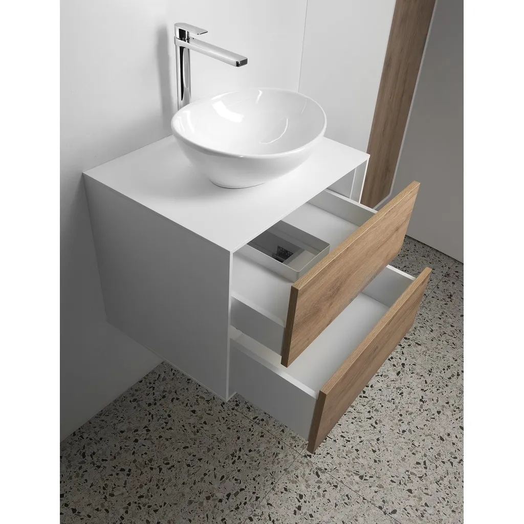 Aqualine Zanya Wastafelonderkast 60x50x46cm, mat wit/eiken emporio 5 Afbeelding 5 Aqualine Zanya Wastafelonderkast 60x50x46cm, mat wit/eiken emporio