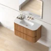 Afbeelding 7 Lavantri Eleonora rond badmeubel met ribbelfront 100cm acacia met 2 lades en solid surface wastafel zonder kraangat