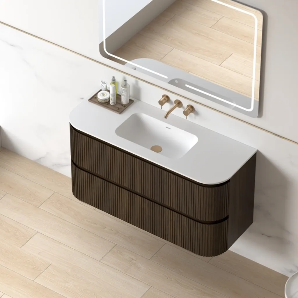 Lavantri Eleonora rond badmeubel met ribbelfront 120cm walnoot met 2 lades en solid surface wastafel zonder kraangat 7 Afbeelding 7 Lavantri Eleonora rond badmeubel met ribbelfront 120cm walnoot met 2 lades en solid surface wastafel zonder kraangat