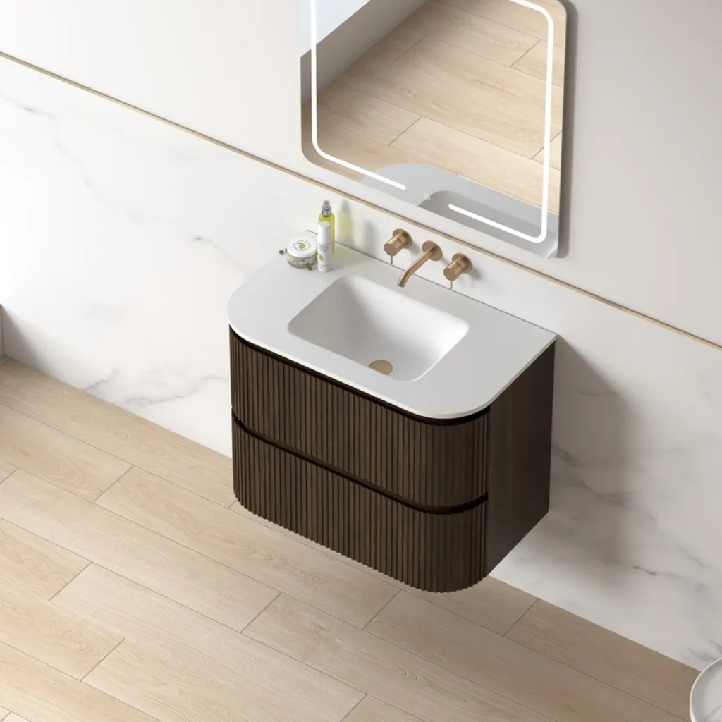 Lavantri Eleonora rond badmeubel met ribbelfront 80cm walnoot met 2 lades en keramiek wastafel met kraangat 7 Afbeelding 7 Lavantri Eleonora rond badmeubel met ribbelfront 80cm walnoot met 2 lades en keramiek wastafel met kraangat