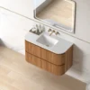 Lavantri Eleonora rond badmeubel met ribbelfront 100cm acacia met 2 lades en keramiek wastafel zonder kraangat 16 Afbeelding 7 Lavantri Eleonora rond badmeubel met ribbelfront 100cm acacia met 2 lades en keramiek wastafel zonder kraangat