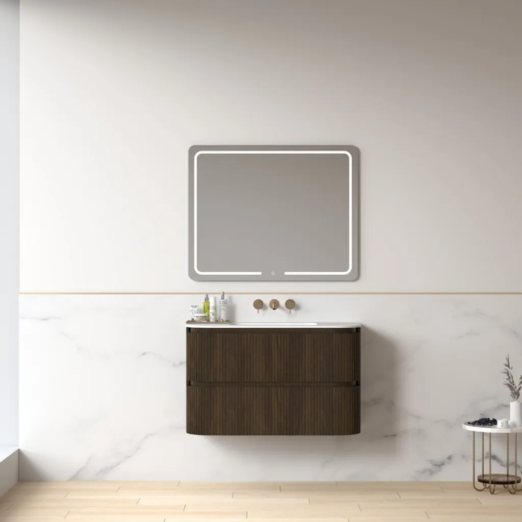 Lavantri Eleonora rond badmeubel met ribbelfront 100cm walnoot met 2 lades en solid surface wastafel zonder kraangat 8 Afbeelding 8 Lavantri Eleonora rond badmeubel met ribbelfront 100cm walnoot met 2 lades en solid surface wastafel zonder kraangat
