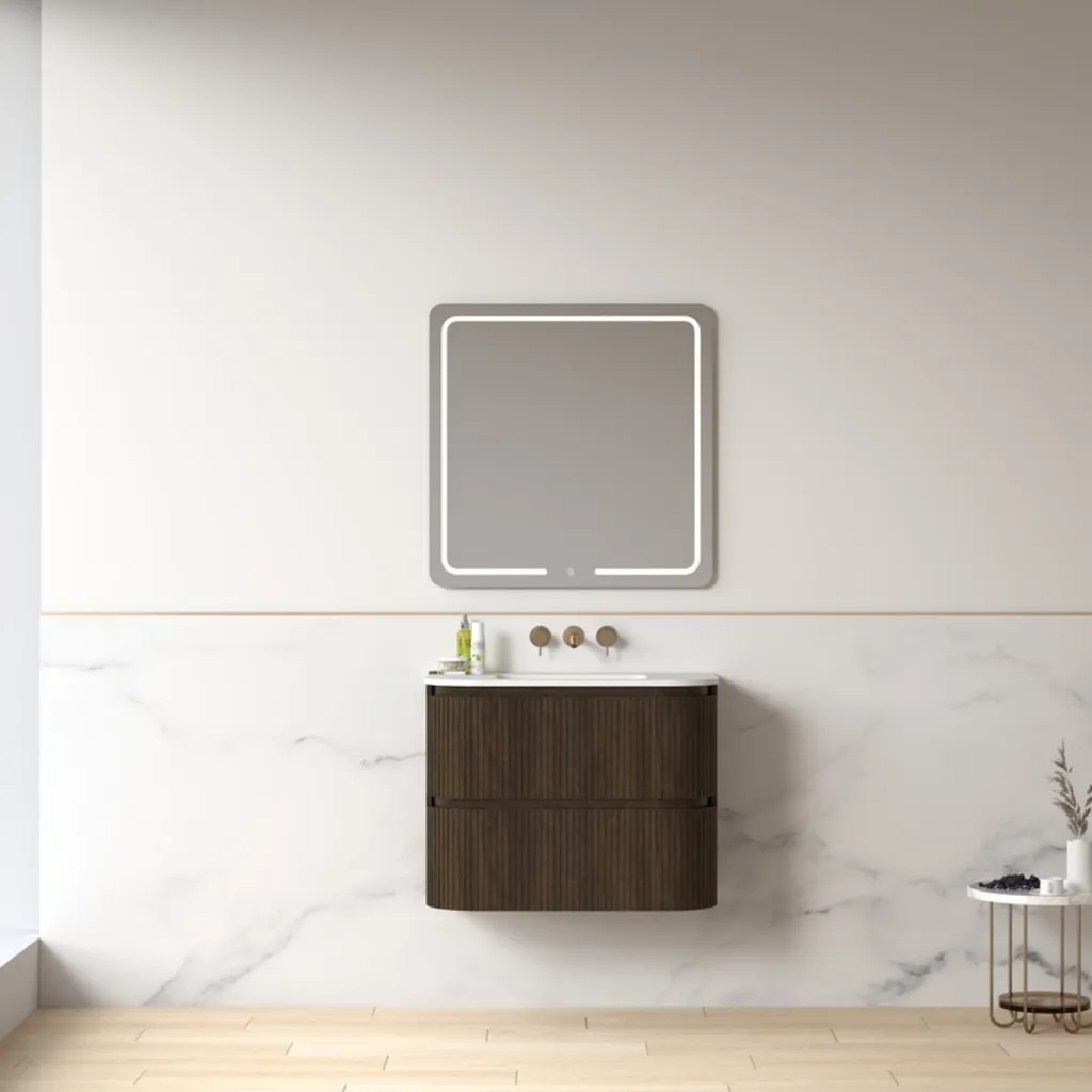 Lavantri Eleonora rond badmeubel met ribbelfront 80cm walnoot met 2 lades en keramiek wastafel met kraangat 8 Afbeelding 8 Lavantri Eleonora rond badmeubel met ribbelfront 80cm walnoot met 2 lades en keramiek wastafel met kraangat