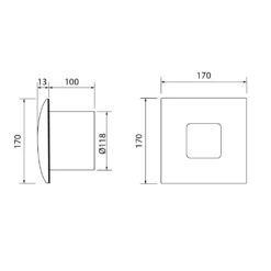 Maattekening 1 Cata Silentis 12 INOX axiaal afzuigventilator, 20W, kanaalaansluiting Ø120mm, geborsteld RVS