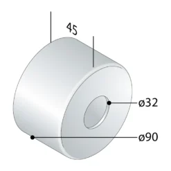 Maattekening 1 Omp Tea Rozet 90/32mm, hoogte 45mm, chroom