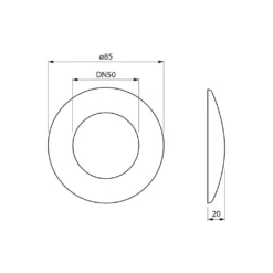 Maattekening 1 Bruckner Rozet 85/50mm, hoogte 20mm, ABS/wit