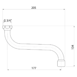 Maattekening 1 Aqualine Kraanuitloop, 17,7cm, S-vorm, chroom