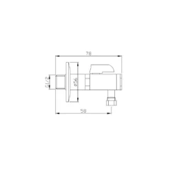 Maattekening 1 Sapho Antea Hoekstopkraan 1/2"x3/8", geborsteld nikkel