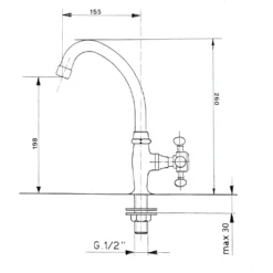 Maattekening 1 Sapho Antea Koudwaterkraan voor wastafel (h) 26cm, chroom