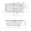 Maattekening 1 Polysan Astra R SLIM asymmetrisch bad 165x80x48cm, wit