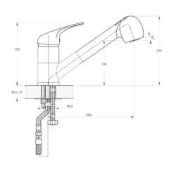 Maattekening 1 Aqualine 40 Keukenkraan met uittrekbare handdouche, chroom