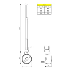 Maattekening 1 Bruckner Wicher Thermostatisch radiatorverwarmingselement 800W, chroom