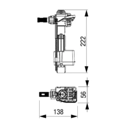 Maattekening 1 Fluidmaster Vlotterkraan, zij toevoer 3/8"