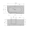 Polysan Portas R-vormig asymmetrisch bad met deur, 160x75x60cm, wit 25 Maattekening 1 Polysan Portas R-vormig asymmetrisch bad met deur, 160x75x60cm, wit
