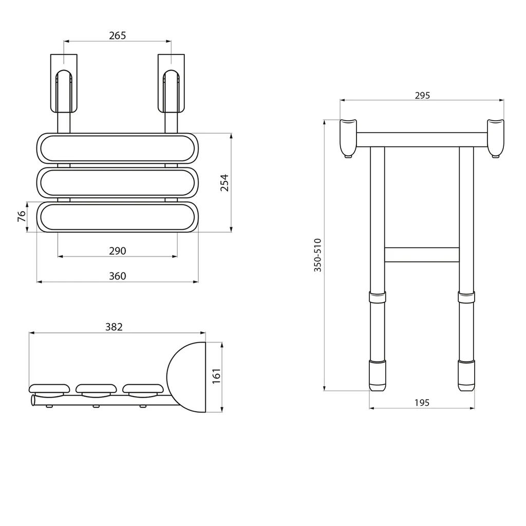 Ridder Handicap Opklapbaar douchezitje met steun 38x36cm wit