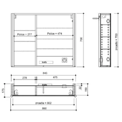 Maattekening 1 Sapho Alix Spiegelkast met LED-verlichting 86x70x17,5cm, wit