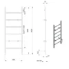 Maattekening 1 Sapho Barbo Elektrische handdoekradiator, vierkant, 60x160cm, 160W, mat zwart