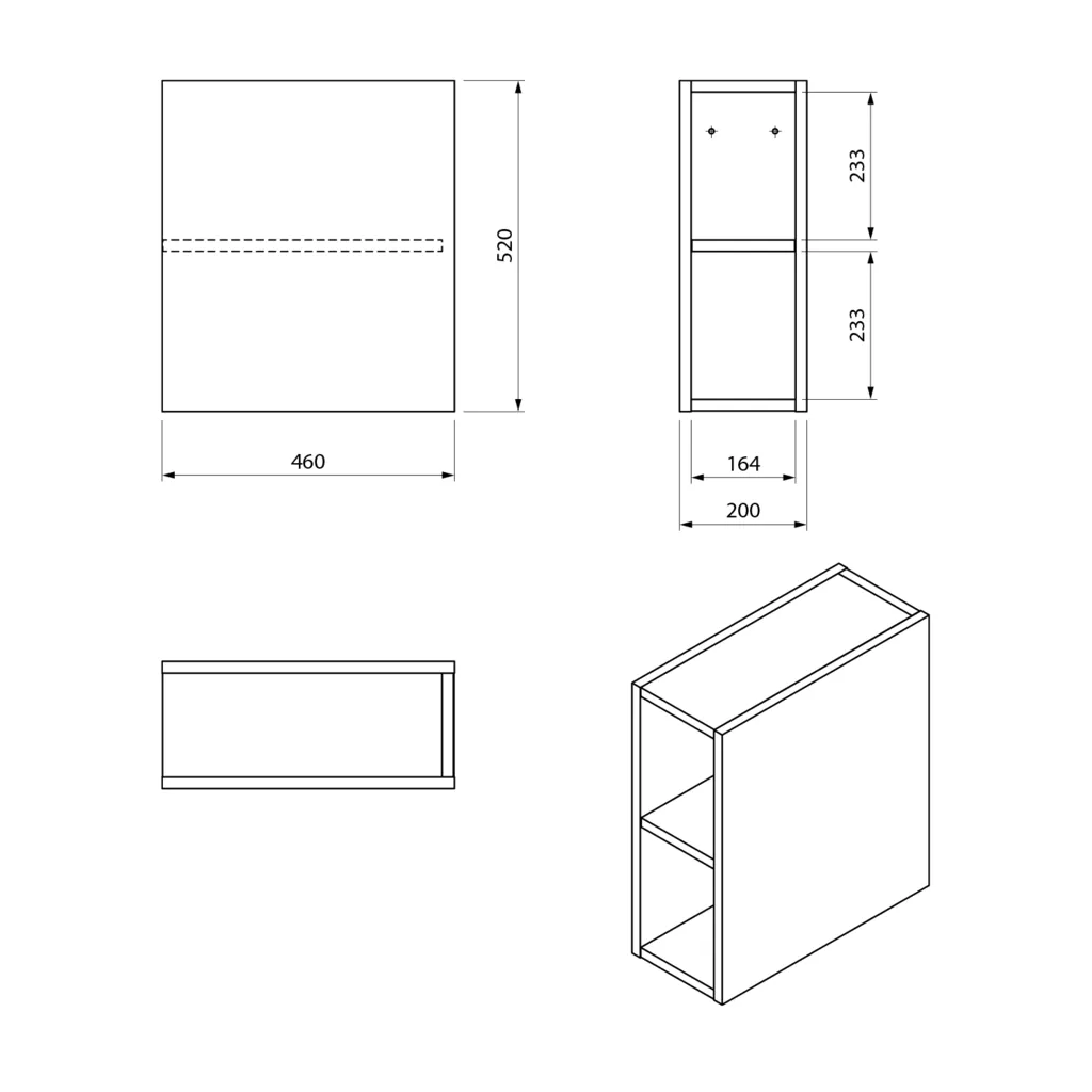 Sapho Cirasa Onderkast voor planchet 20x52x46cm, eiken Cuneo 2 Maattekening 1 Sapho Cirasa Onderkast voor planchet 20x52x46cm, eiken Cuneo