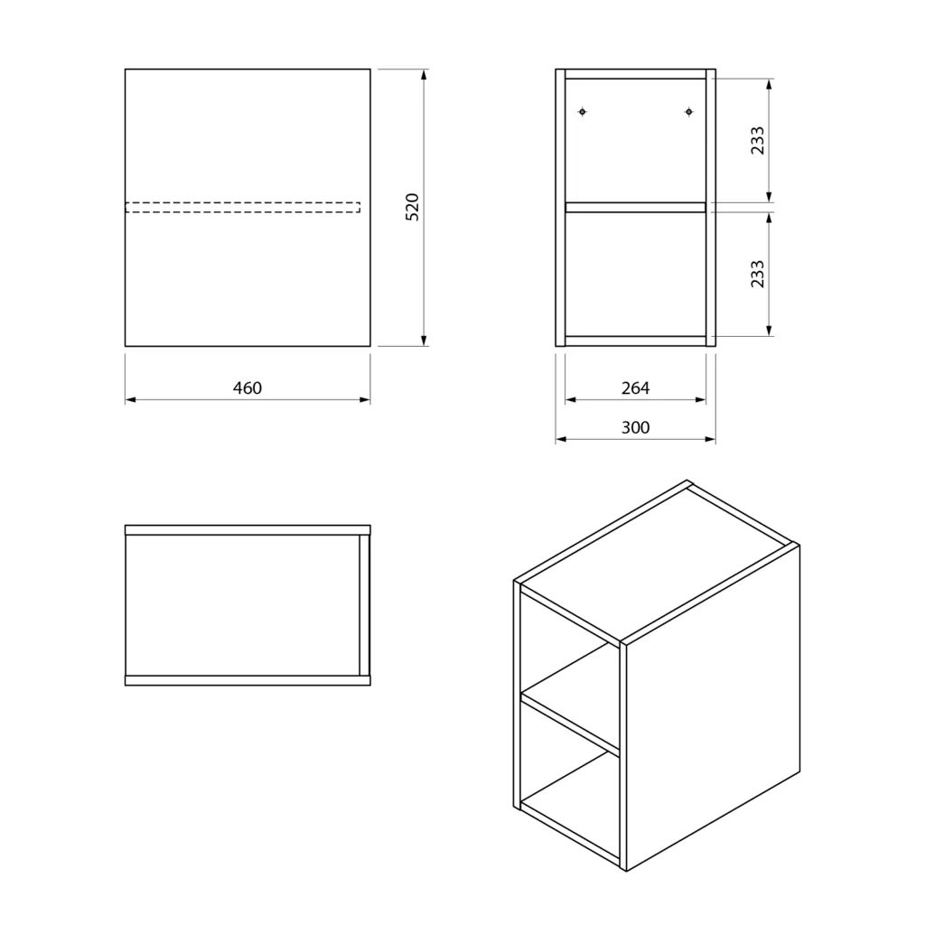 Sapho Cirasa Onderkast voor planchet 30x52x46cm, eiken Alabama 2 Maattekening 1 Sapho Cirasa Onderkast voor planchet 30x52x46cm, eiken Alabama