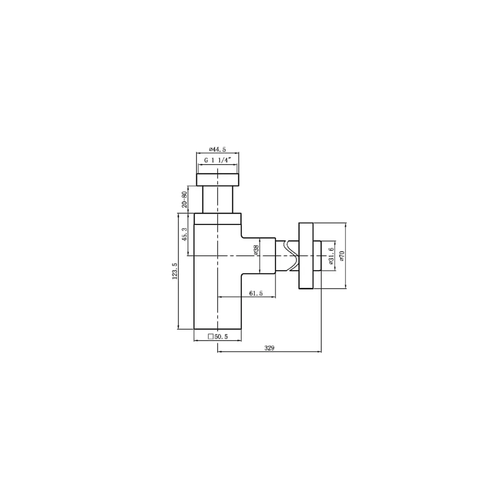 Aqualine Wastafelafvoer 5/4" Ø32mm, vierkant, chroom 3 Maattekening 1 Aqualine Wastafelafvoer 5/4" Ø32mm, vierkant, chroom