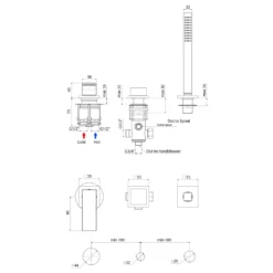 Maattekening 1 Sapho Dimy 3-gats badrandkraan, chroom