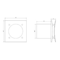 Maattekening 1 Sapho Eira Axiale badkamerventilator, 15W, kanaalaansluiting Ø100mm, zwart