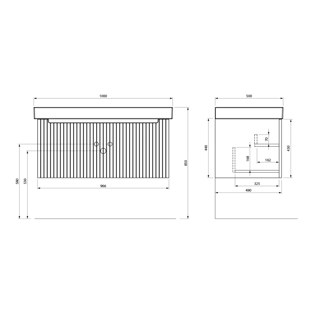 Sapho Nelio Strip Wastafelonderkast 96,5x44x49cm, siena 11 Maattekening 1 Sapho Nelio Strip Wastafelonderkast 96,5x44x49cm, siena