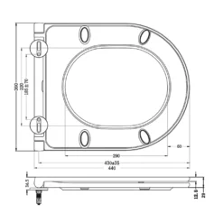 Maattekening 1 Sapho Paco Toiletzitting, SLIM, Soft Close, eenvoudig afneembaar, wit