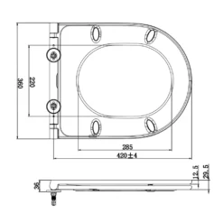 Maattekening 1 Sapho Paco Toiletzitting, SLIM, Soft Close, eenvoudig afneembaar, wit