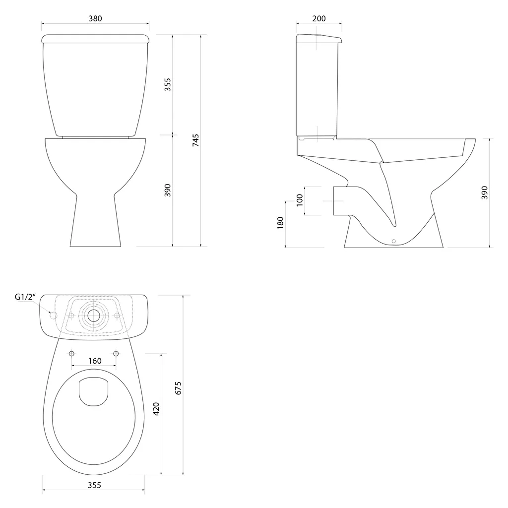 Aqualine Jose Wc Combi, dubbele spoeling 3/6l, achterzijde uitgang, wit 14 Maattekening 1 Aqualine Jose Wc Combi, dubbele spoeling 3/6l, achterzijde uitgang, wit