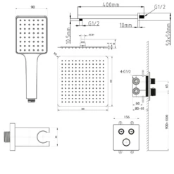 Maattekening 1 Sapho Smart Select Thermostatische inbouwdoucheset, 2 uitgangen, uitloop, chroom