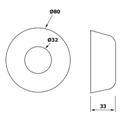 Maattekening 1 Bonomini Rozet 80/32mm, hoogte 33mm, ABS/chroom