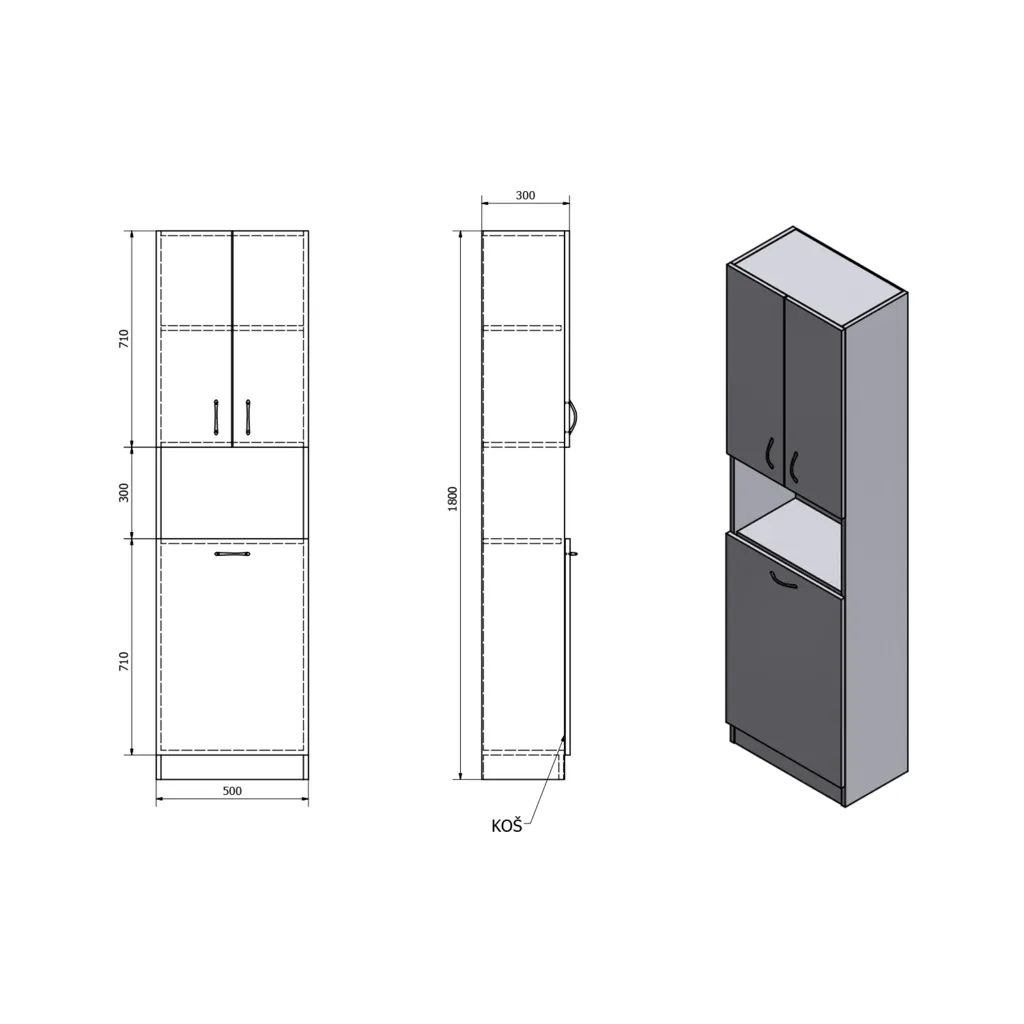 Aqualine Simplex Eco Hoge kast met wasmand 50x180x30cm 8 Maattekening 1 Aqualine Simplex Eco Hoge kast met wasmand 50x180x30cm