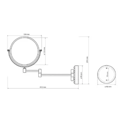 Maattekening 1 Sapho Wandgemonteerde scheerspiegel, Ø14cm, dubbelzijdig, goud