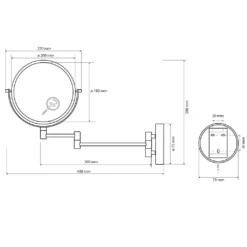 Maattekening 1 Sapho X-Round White Wandgemonteerde scheerspiegel, Ø20cm, dubbelzijdig, mat wit