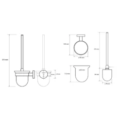 Maattekening 1 Sapho X-Round Black Wandgemonteerde toiletborstel, matglas, mat zwart