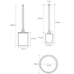 Maattekening 1 Sapho X-Round Black Vrijstaande toiletborstel, mat zwart