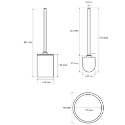 Maattekening 1 Sapho X-Round White Vrijstaande toiletborstel, mat wit