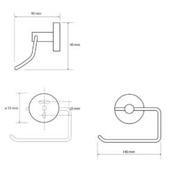 Maattekening 1 Sapho X-Round Black Toiletrolhouder, mat zwart