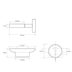 Maattekening 1 Sapho X-Round Black Zeephouder, matglas, mat zwart