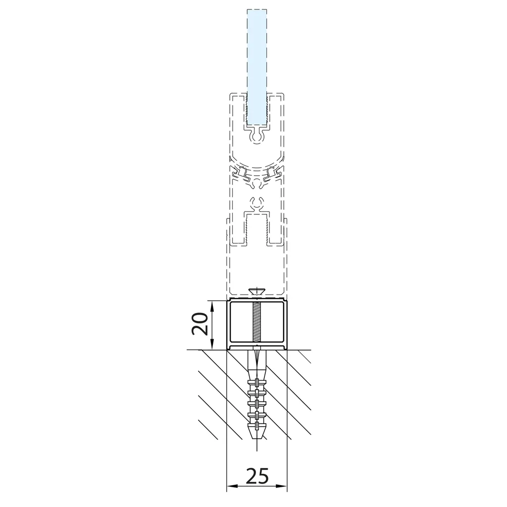 Polysan Zoom Verlengprofiel voor wand draaibaar profiel, 20mm 3 Maattekening 1 Polysan Zoom Verlengprofiel voor wand draaibaar profiel, 20mm