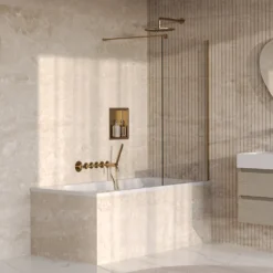 afbeelding 1 Brauer Oblivion badwand helder glas 80x140cm incl. glascoating PVD goud geborsteld