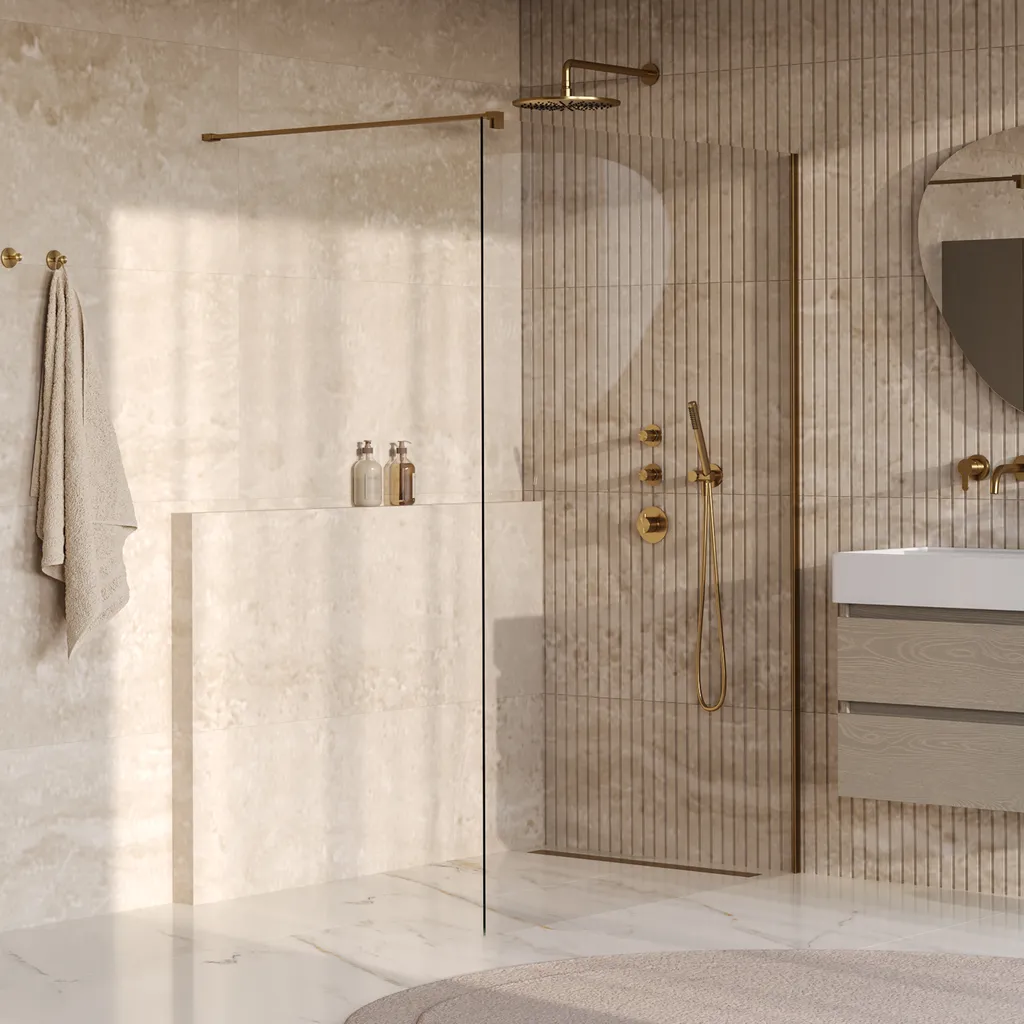Brauer Oblivion - Inloopdouche - Helder Glas - 130 x 200 cm - incl. Glascoating - PVD Goud Geborsteld