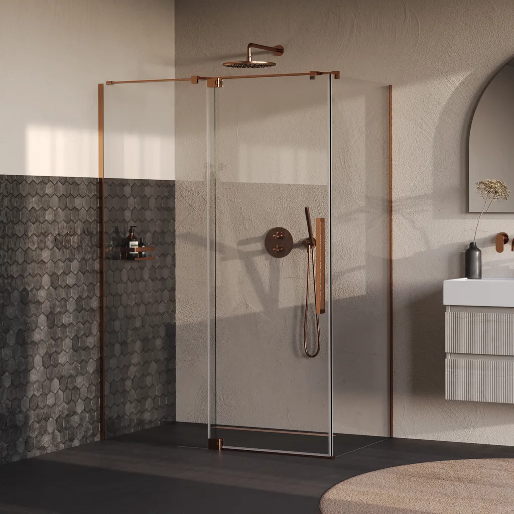 Brauer Stellar douchecabine met draaideur helder glas 140x100x200cm omkeerbaar incl. glascoating PVD koper geborsteld 1 afbeelding 1 Brauer Stellar douchecabine met draaideur helder glas 140x100x200cm omkeerbaar incl. glascoating PVD koper geborsteld