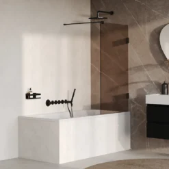 afbeelding 1 Brauer Void badwand brons glas 80x140cm incl. glascoating mat zwart