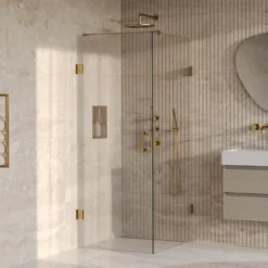 afbeelding 1 Brauer Void douchecabine met draaideur helder glas 80x100x200cm incl. glascoating PVD goud geborsteld