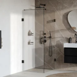 afbeelding 1 Brauer Void douchecabine met draaideur helder glas 90x100x200cm incl. glascoating mat zwart