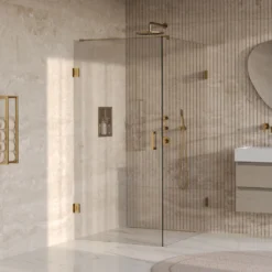 afbeelding 1 Brauer Void douchecabine met draaideur helder glas 90x120x200cm incl. glascoating PVD goud geborsteld